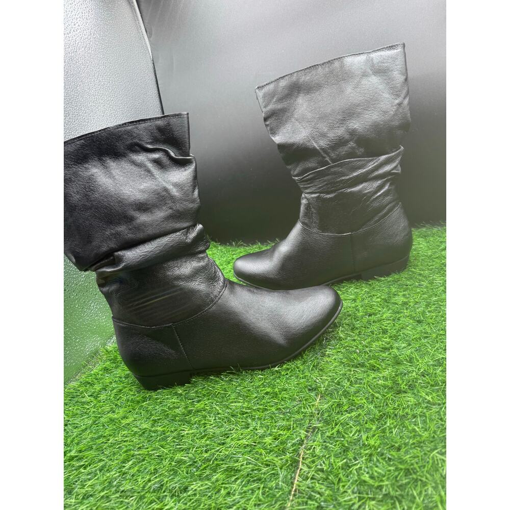 Faux Leather - Black -Slouch Boots-Size 10W
